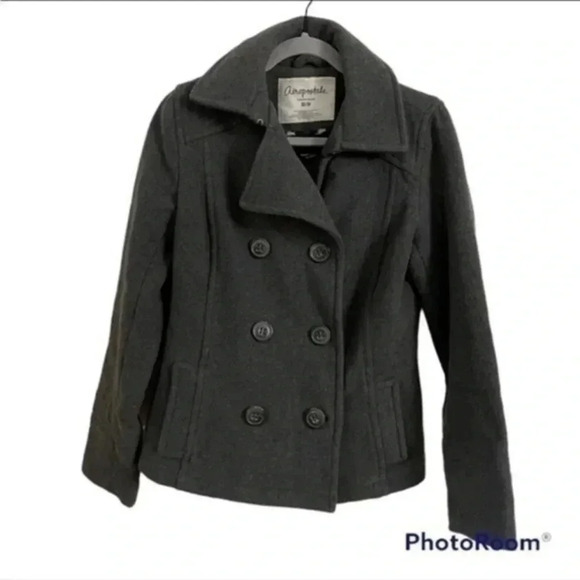 🍁 Aeropostale gray double breasted peacoat wool blend Medium - Picture 1 of 7